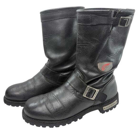 Red Wing 970 Engineer Work Boots Men 11D Black Leather Soft Toe Biker Motorcycle - Picture 1 of 13